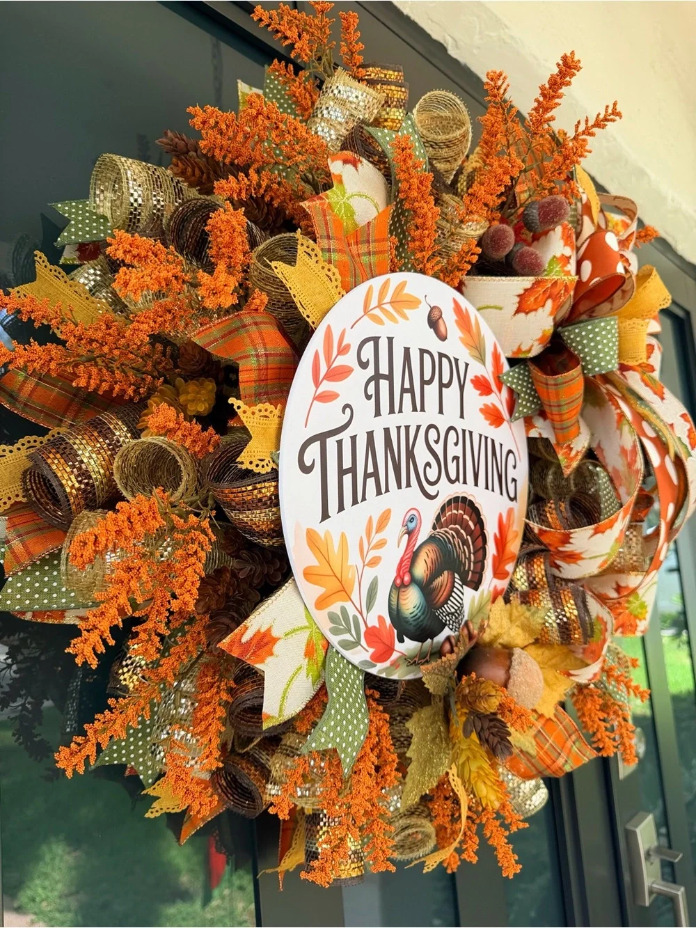 Happy Thanksgiving Orange & Green Decorative Holiday Wreath
